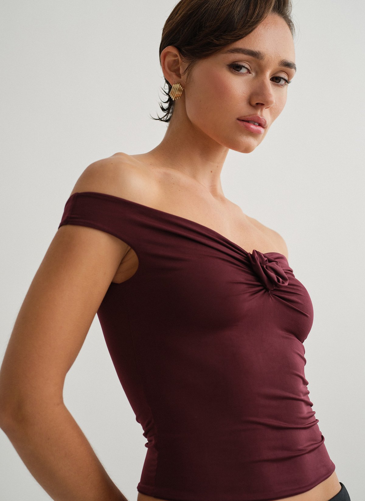 Off-shoulder top with flower detail-26