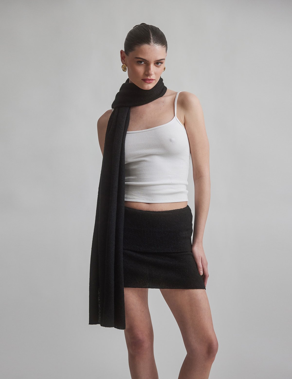 Πλεκτή μίνι φούστα με γυριστή μέση-5