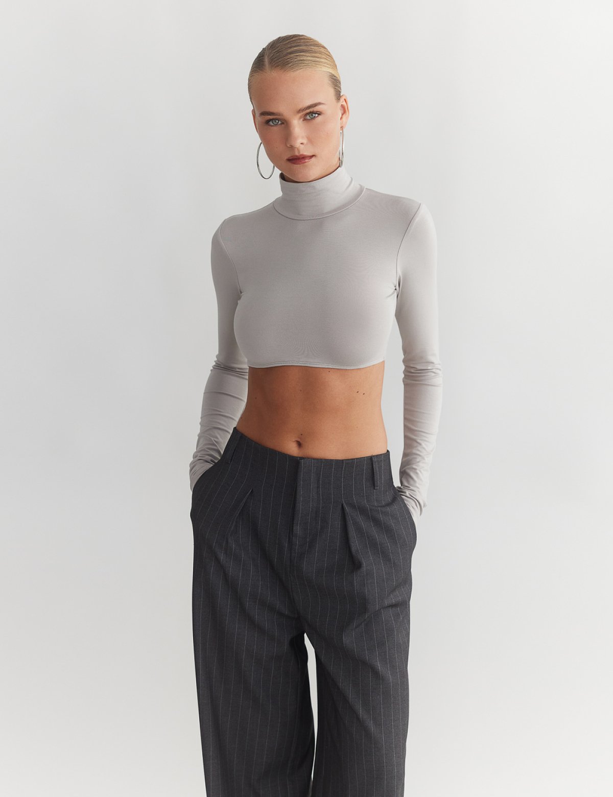 Γυναικείο μακρυμάνικο ελαστικό crop τοπ ζιβάγκο bamboo