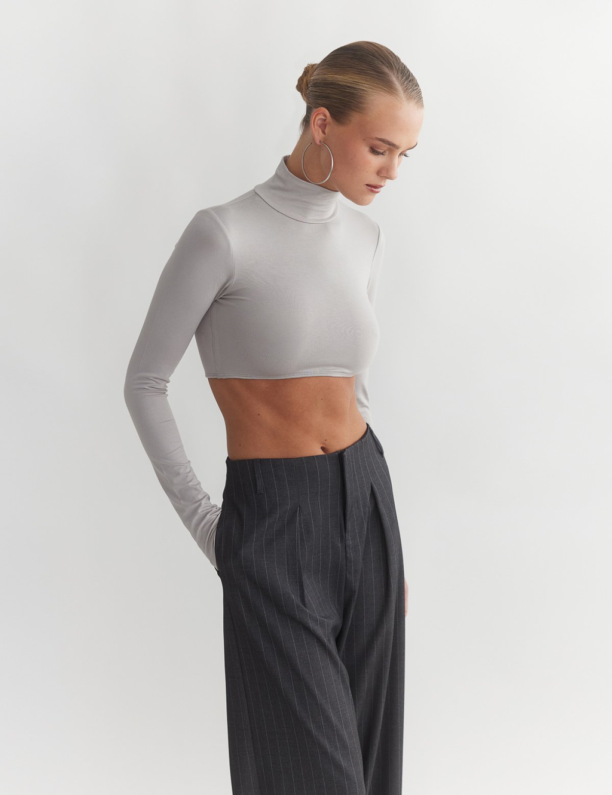 Γυναικείο μακρυμάνικο ελαστικό crop τοπ ζιβάγκο bamboo