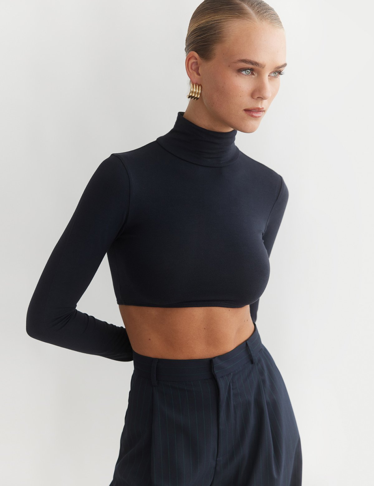 Γυναικείο μακρυμάνικο ελαστικό crop τοπ ζιβάγκο bamboo