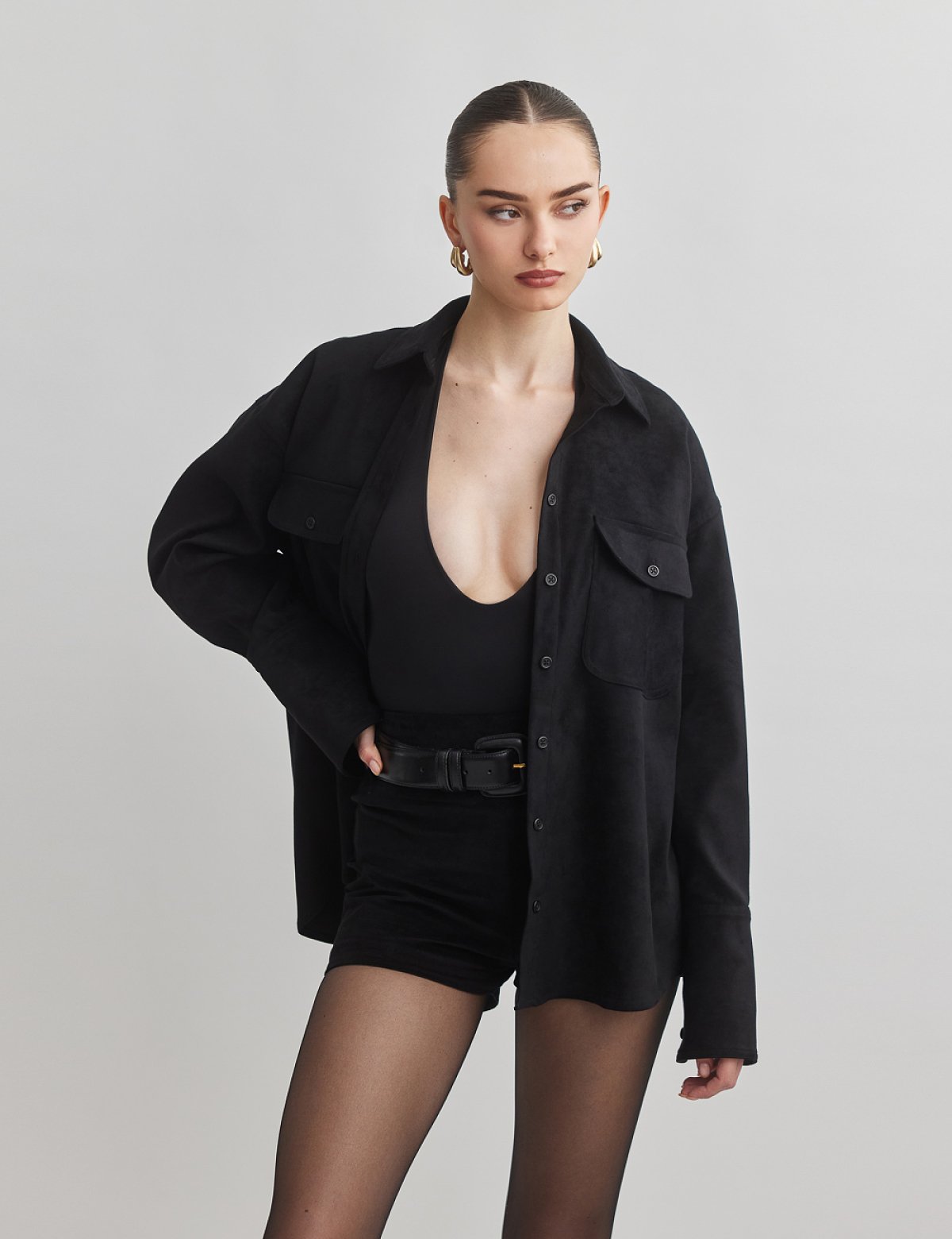 Γυναικείο oversized πουκάμισο με όψη σουέντ