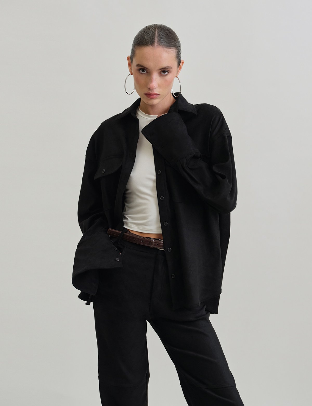 Γυναικείο oversized πουκάμισο με όψη σουέντ