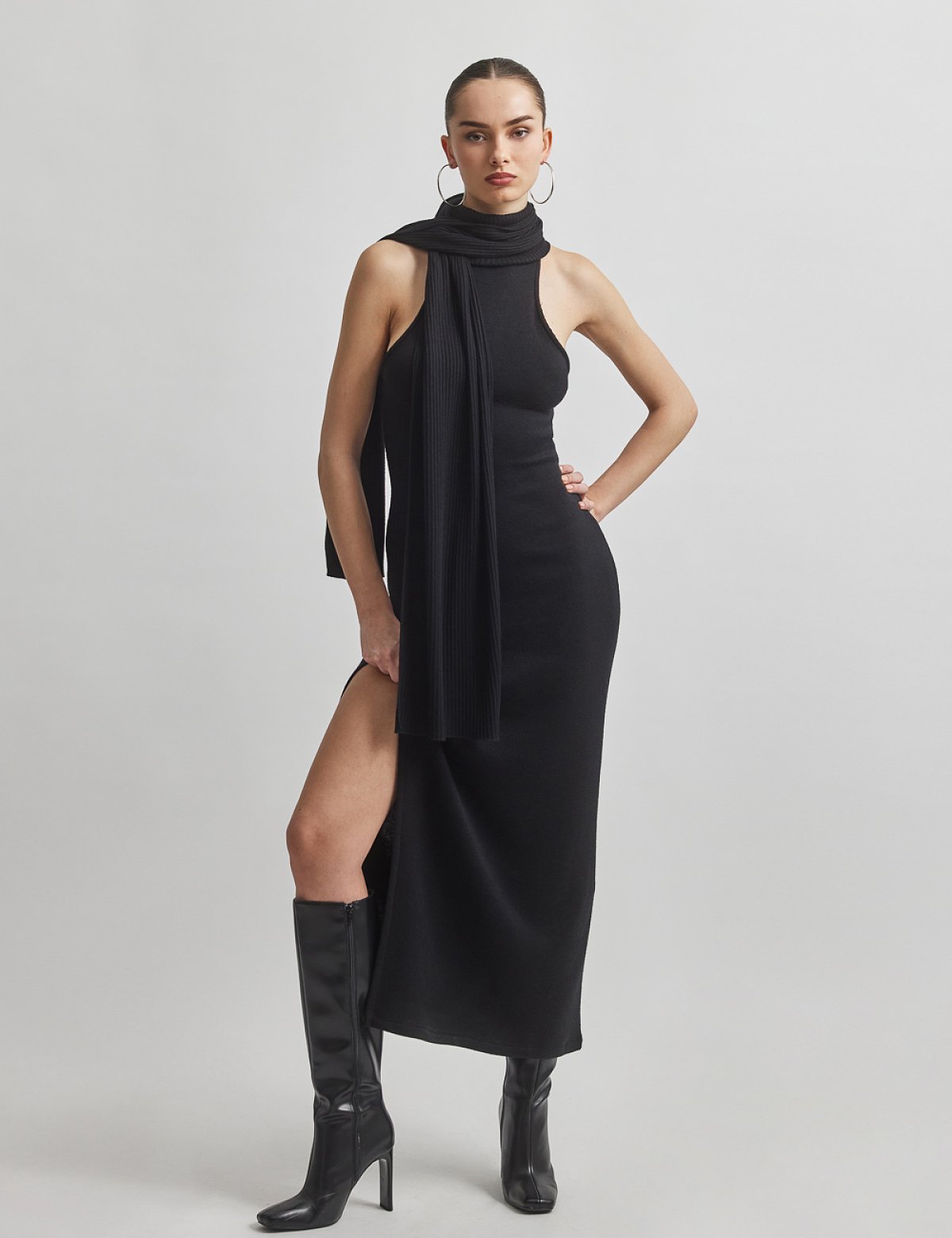 Πλεκτό αμάνικο μακρύ φόρεμα-3