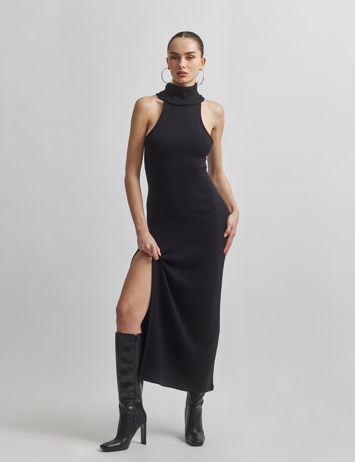 Πλεκτό αμάνικο μακρύ φόρεμα-4