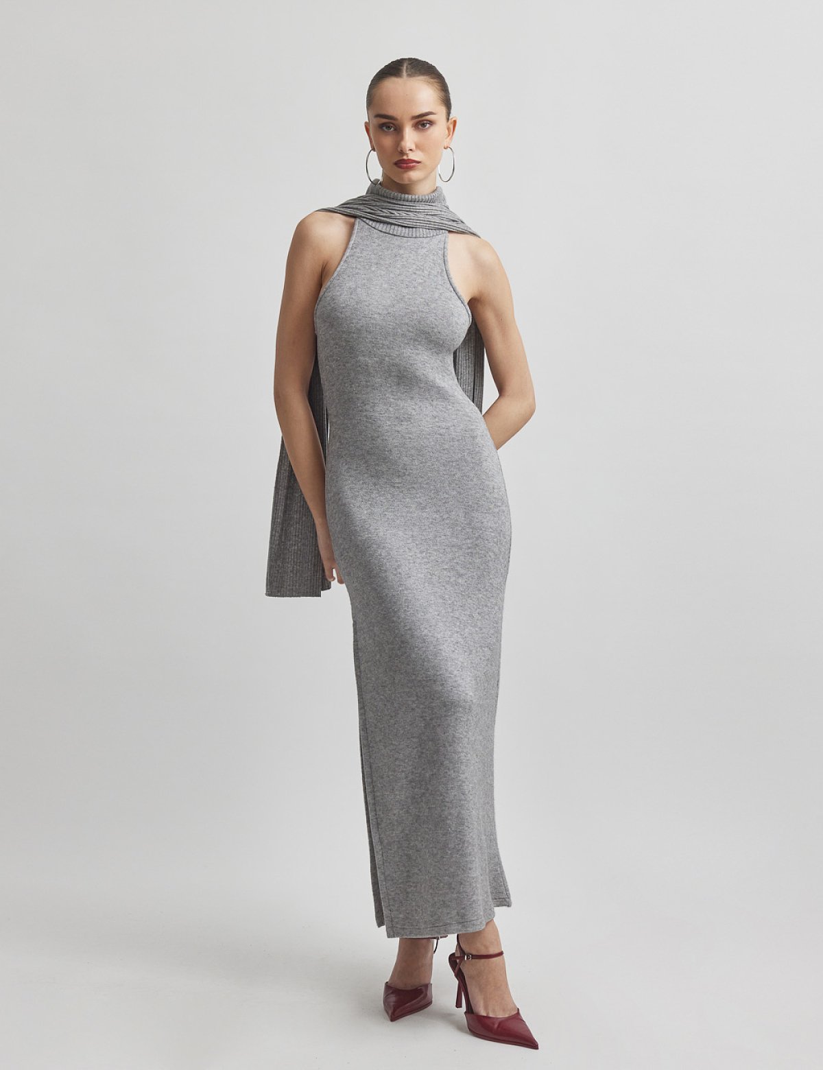 Πλεκτό αμάνικο μακρύ φόρεμα-7