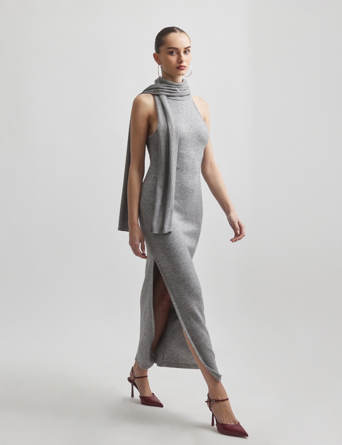 Πλεκτό αμάνικο μακρύ φόρεμα-5