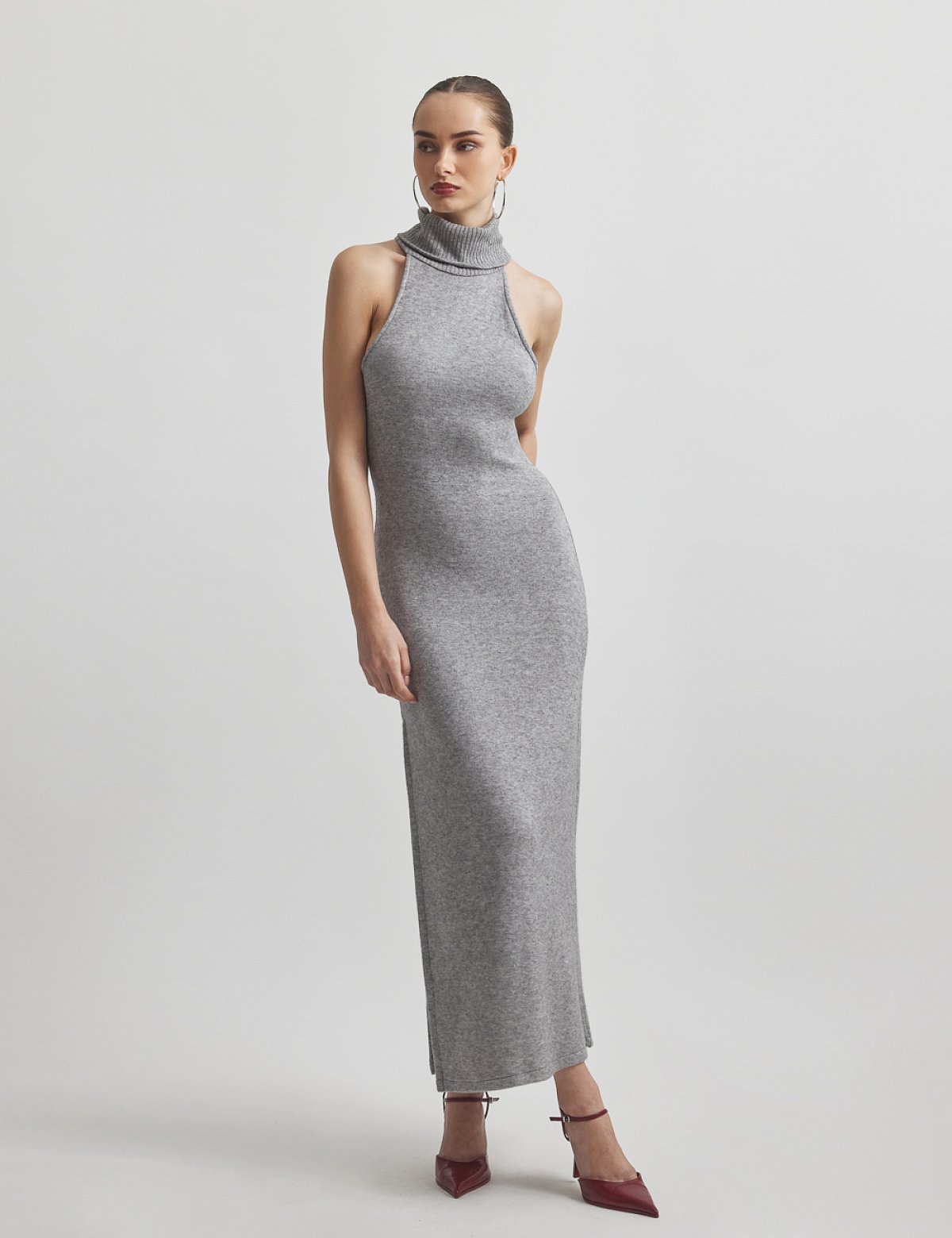 Πλεκτό αμάνικο μακρύ φόρεμα-10