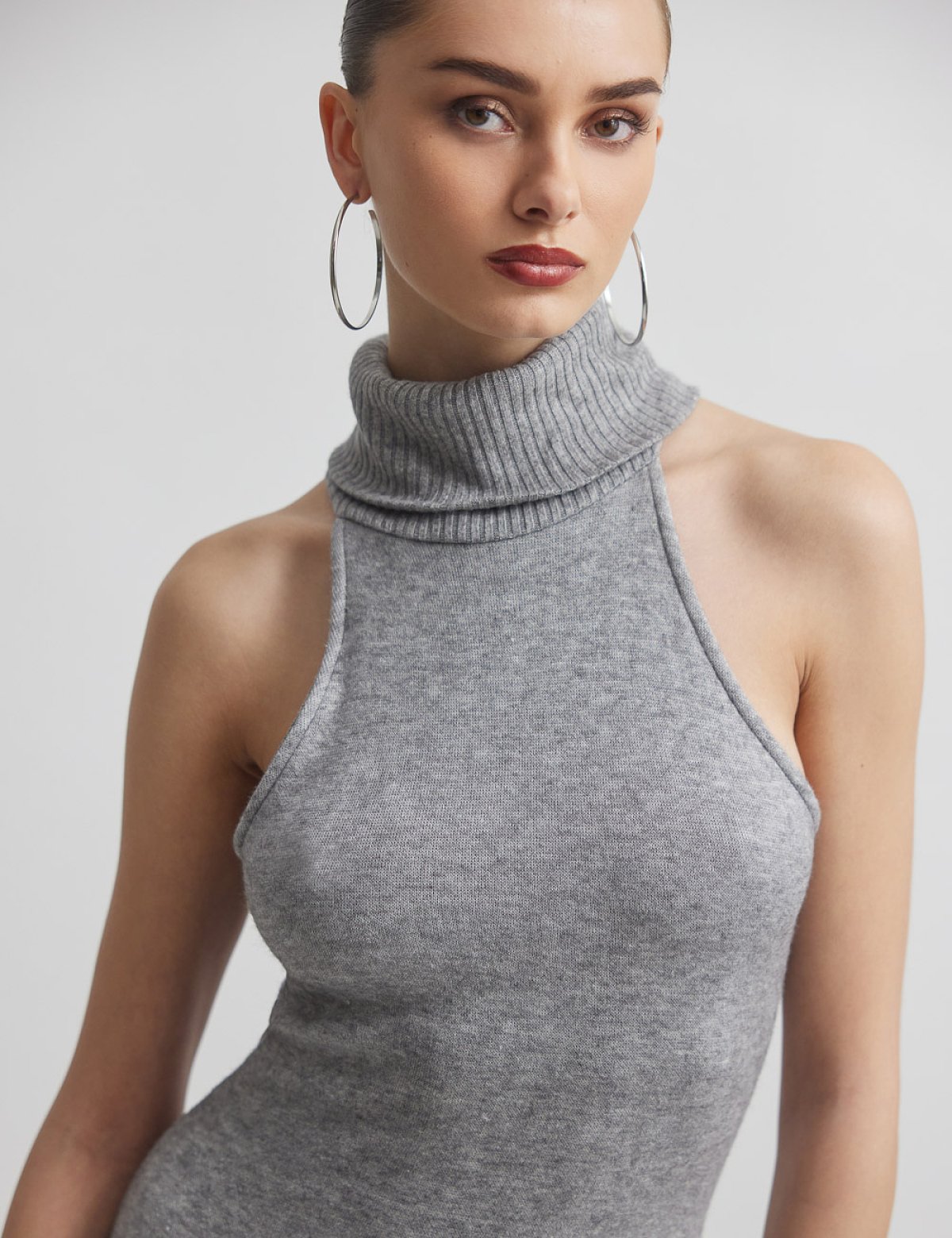 Πλεκτό αμάνικο μακρύ φόρεμα-6