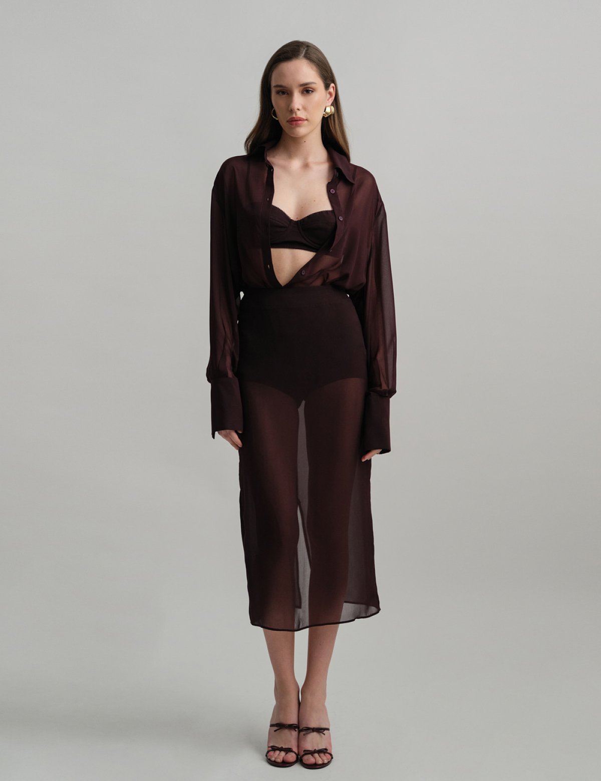 Semi-sheer midi skirt-0