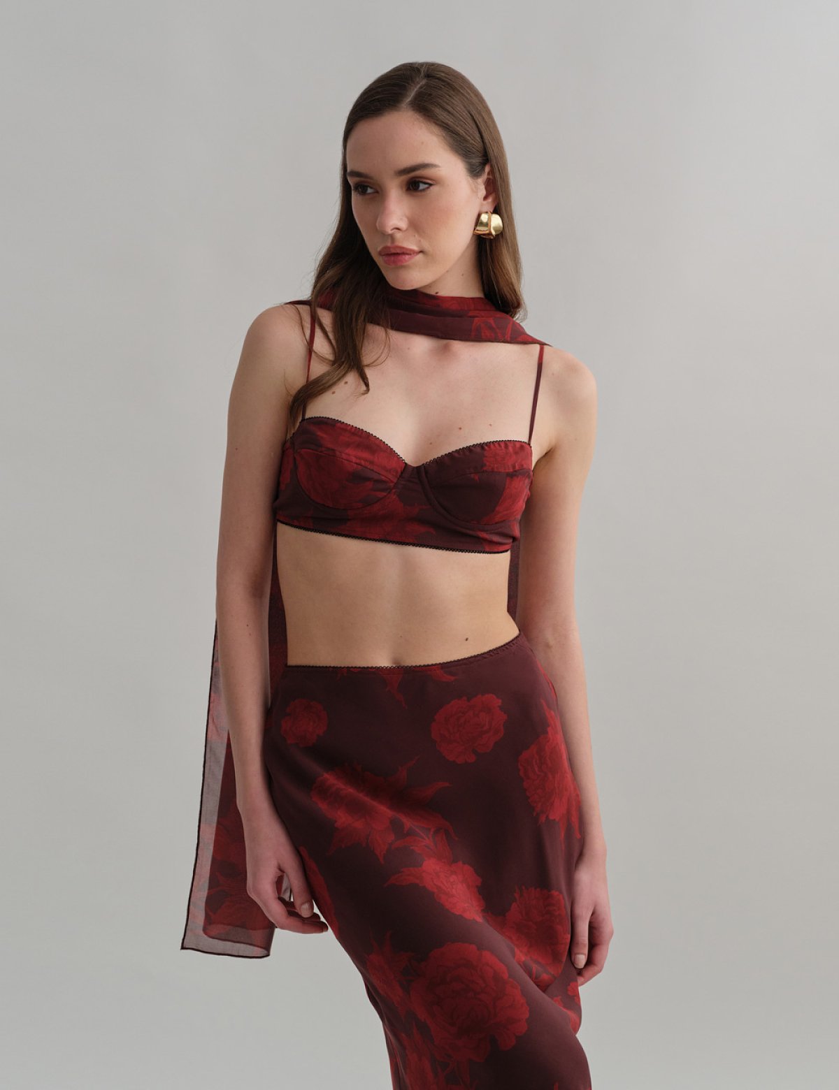 Γυναικείο bustier τοπ εμπριμέ μπορντώ