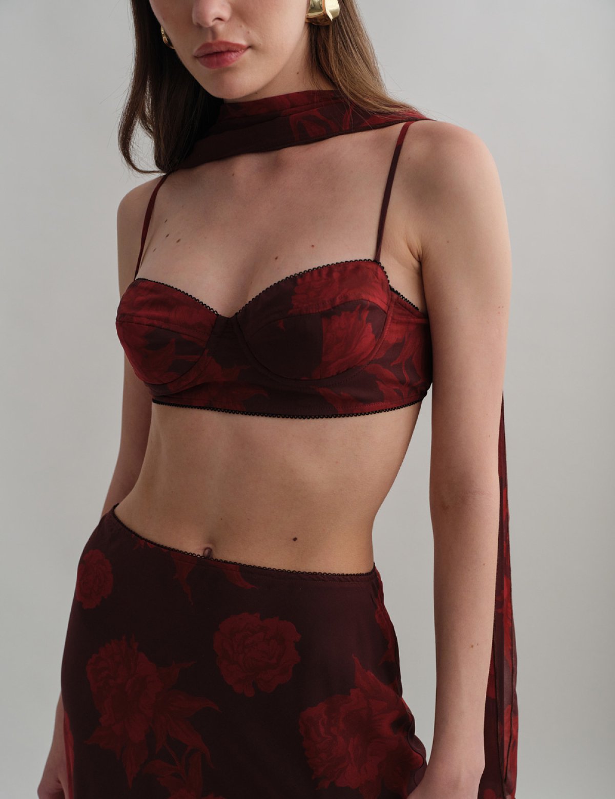 Γυναικείο bustier τοπ εμπριμέ μπορντώ