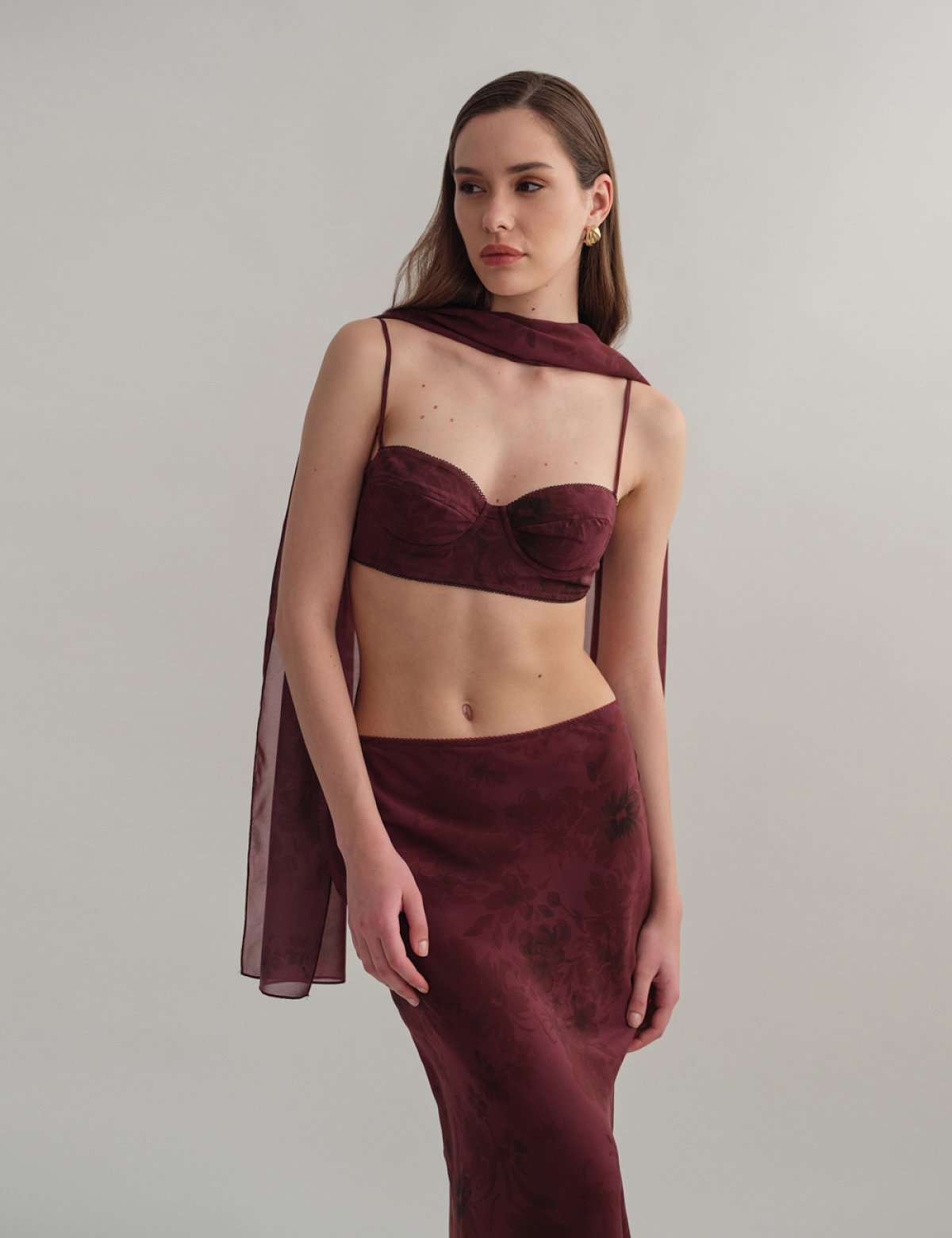 Γυναικείο bustier τοπ εμπριμέ μελιτζανί