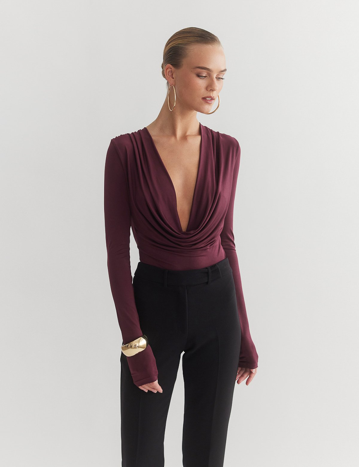 Γυναικείο μακρυμάνικο ντραπέ κορμάκι,