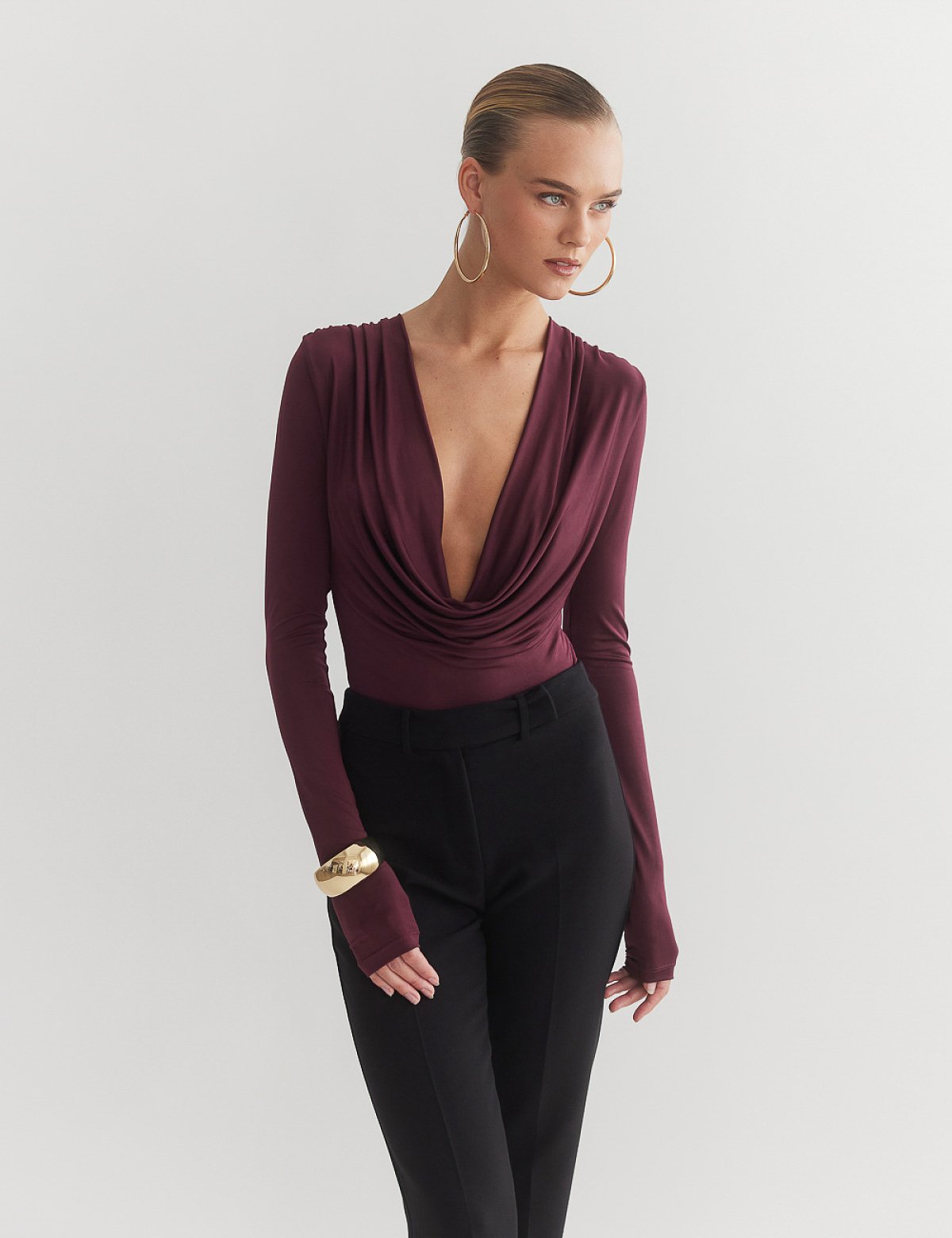 Γυναικείο μακρυμάνικο ντραπέ κορμάκι,