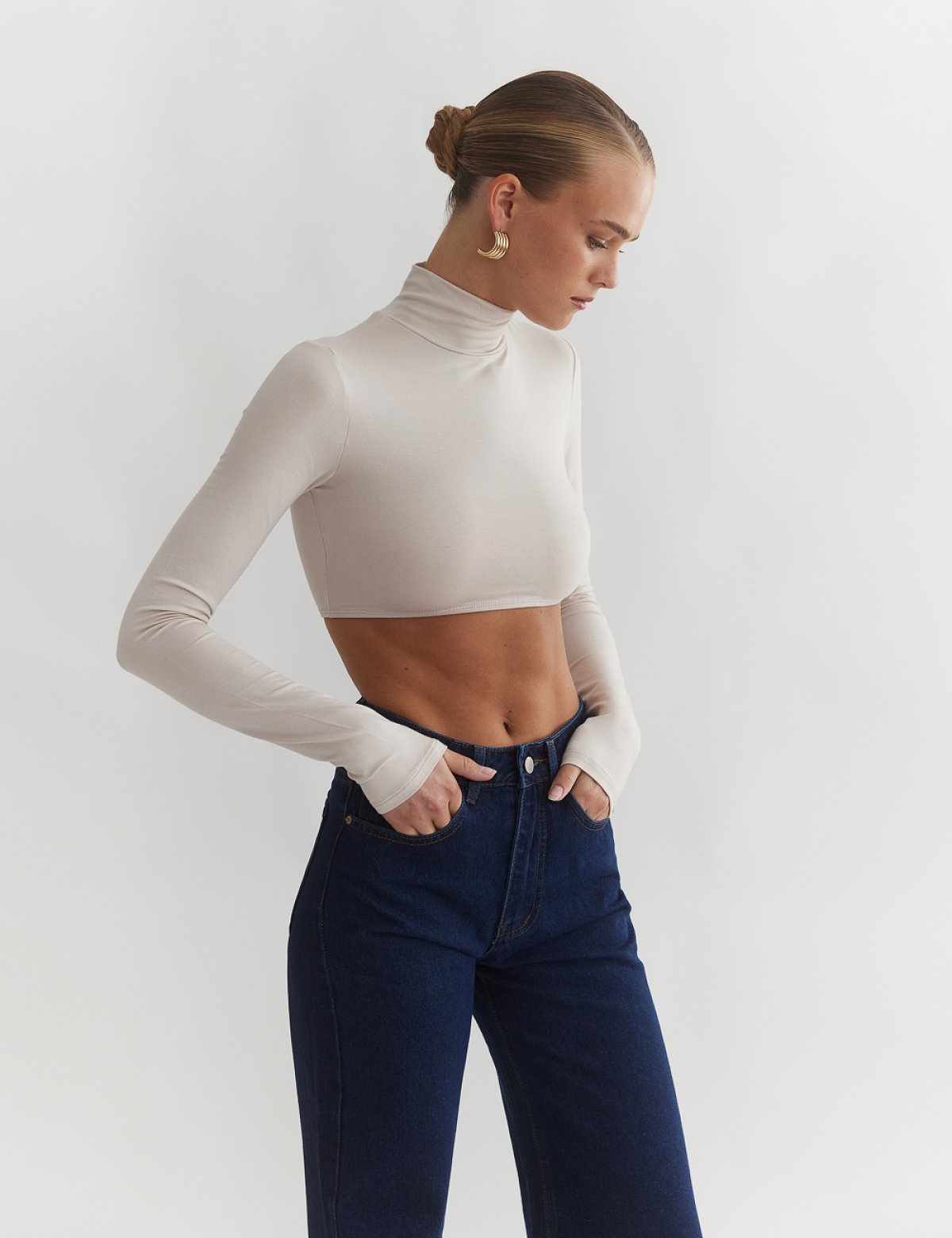 Γυναικείο μακρυμάνικο crop τοπ ζιβάγκο bamboo