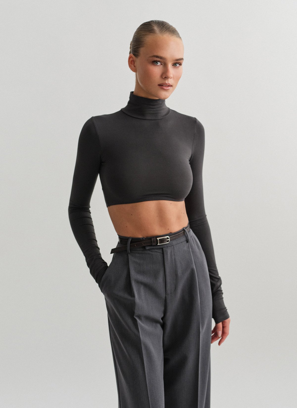 Γυναικείο μακρυμάνικο crop τοπ ζιβάγκο bamboo