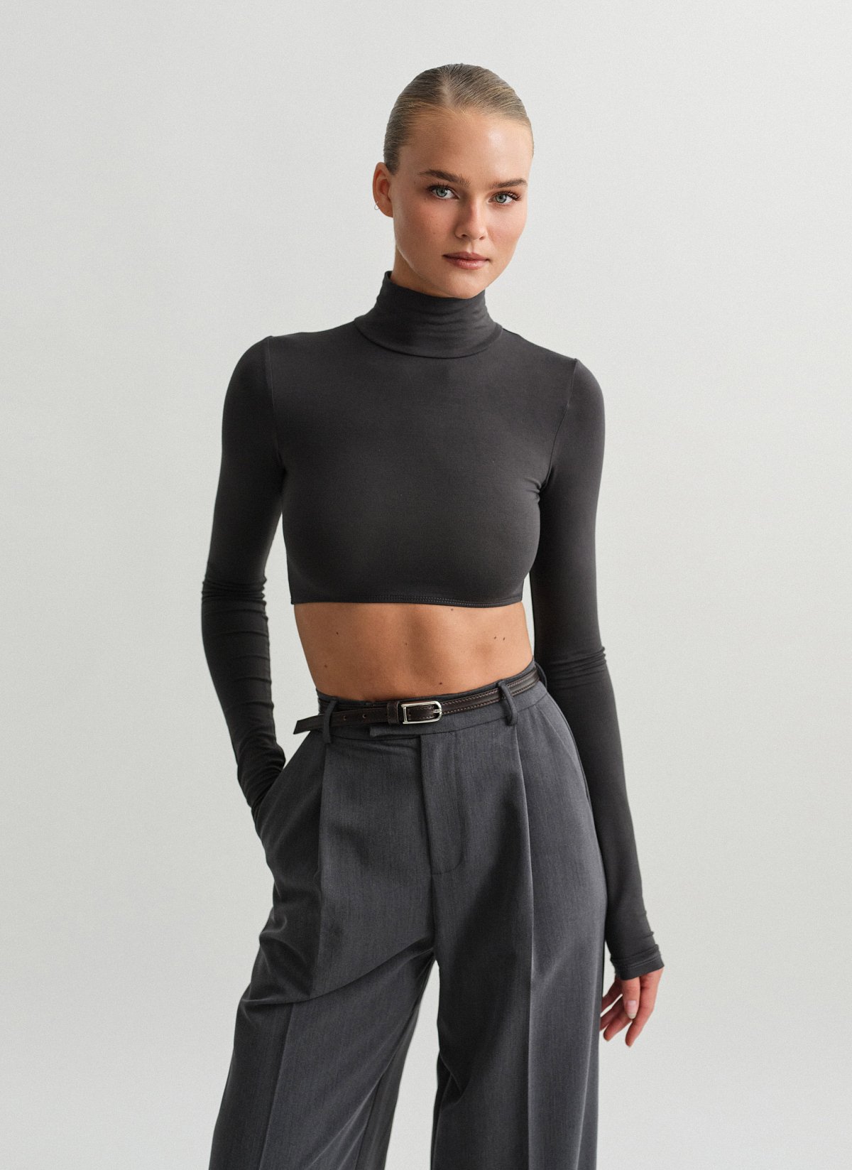 Γυναικείο μακρυμάνικο crop τοπ ζιβάγκο bamboo