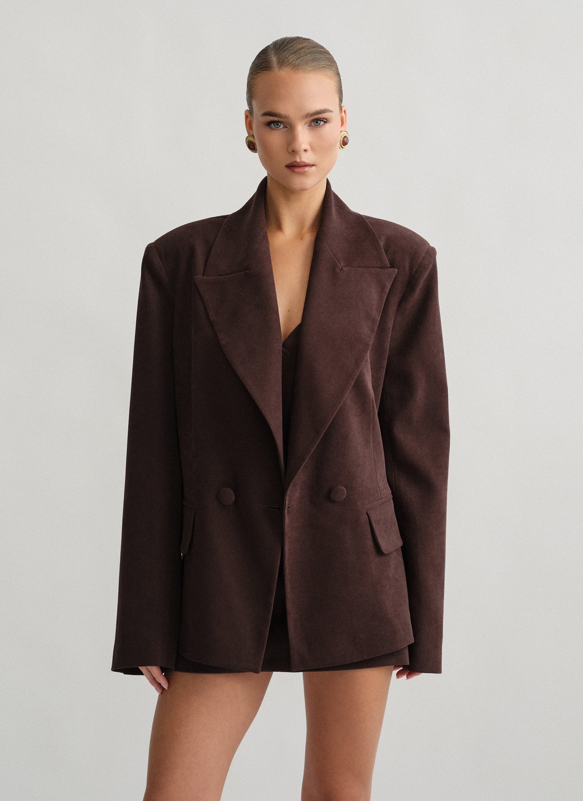Velvet curduroy double-breasted blazer-1