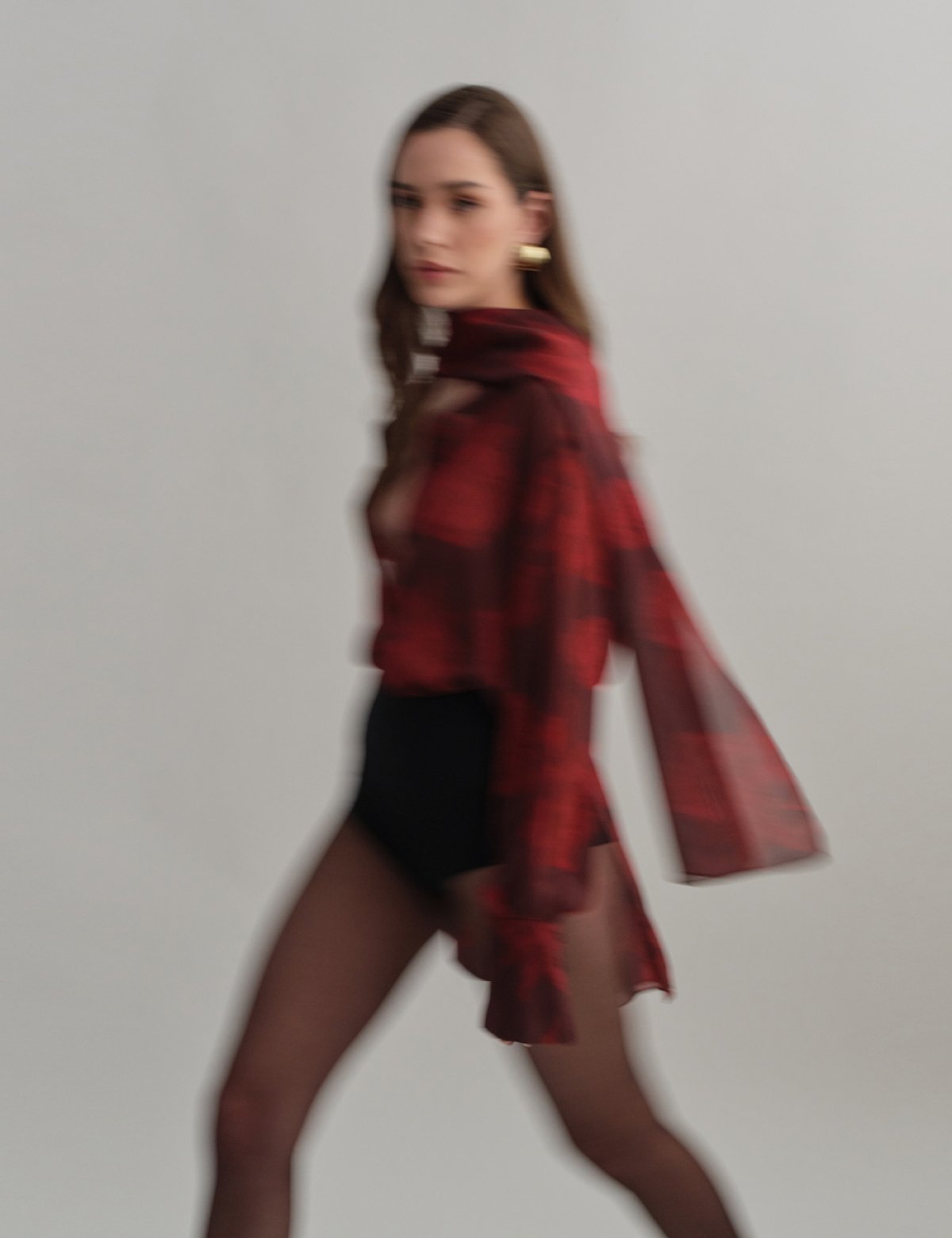 Ημιδιάφανο πουκάμισο εμπριμέ μπορντώ-7