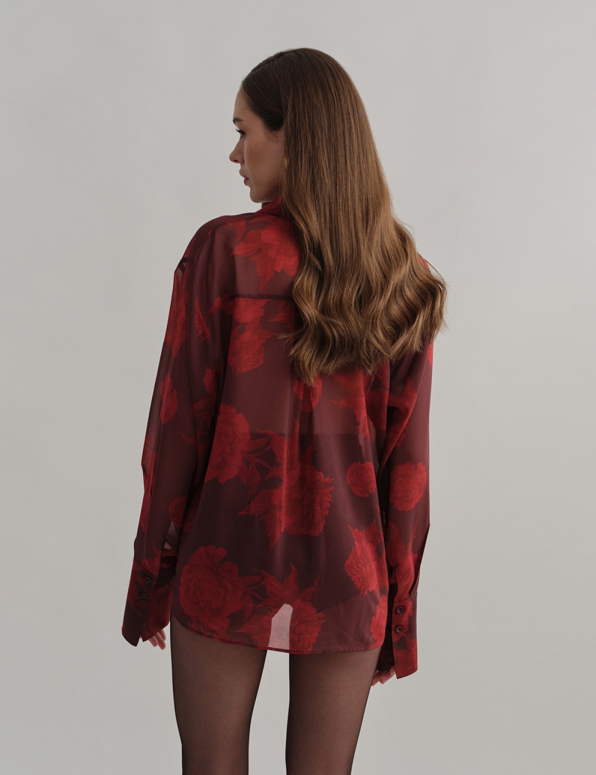 Ημιδιάφανο πουκάμισο εμπριμέ μπορντώ-8