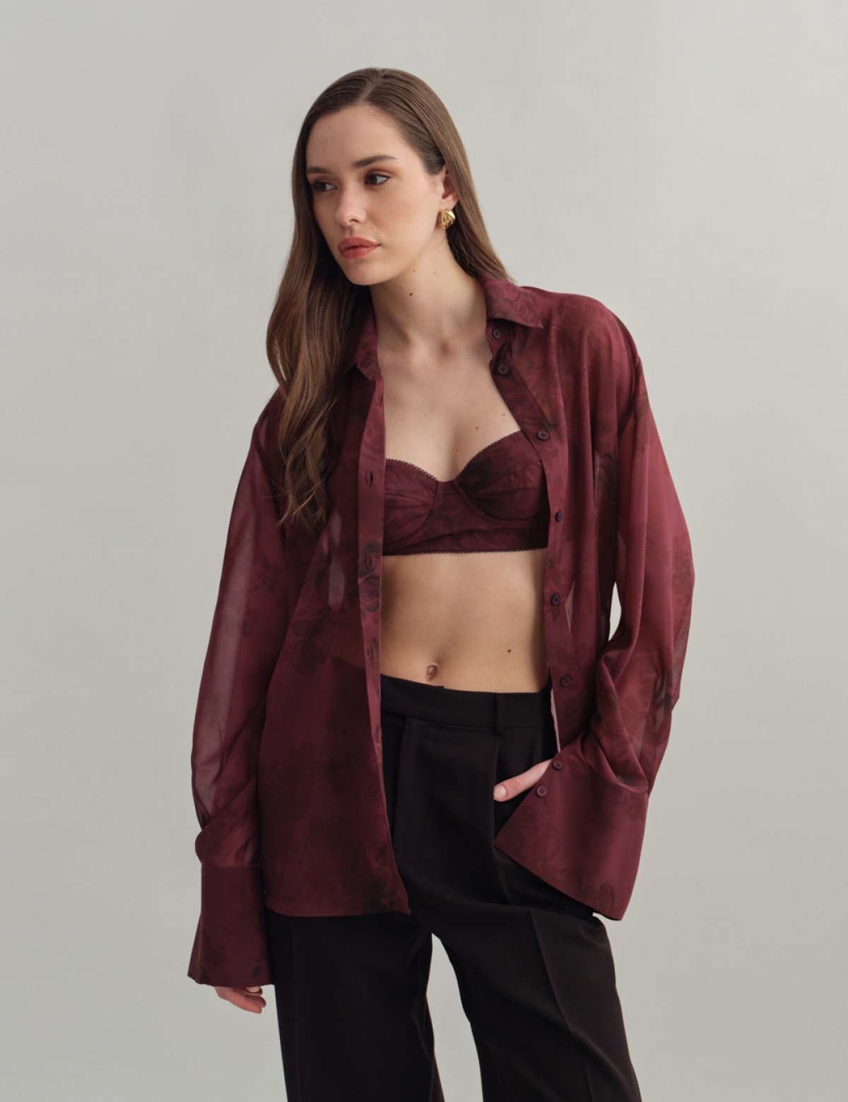 Semi-sheer shirt in aubergine floral-3