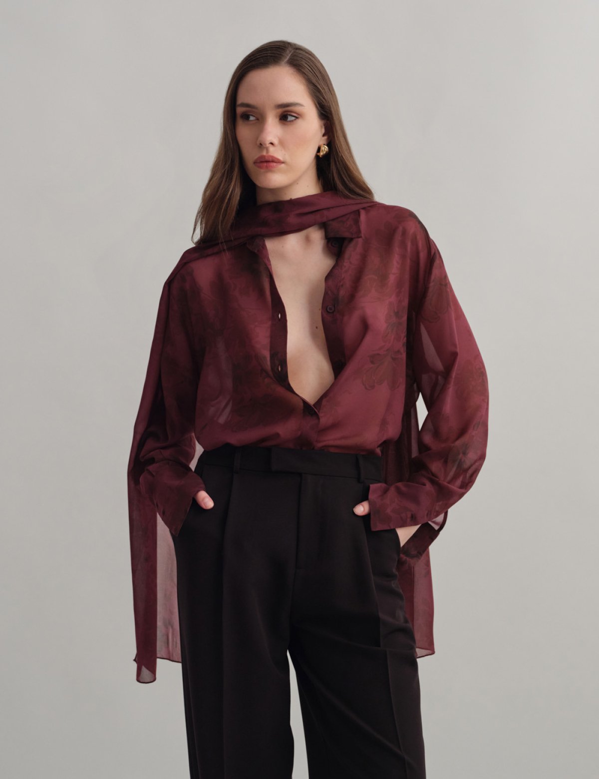 Semi-sheer shirt in aubergine floral-4
