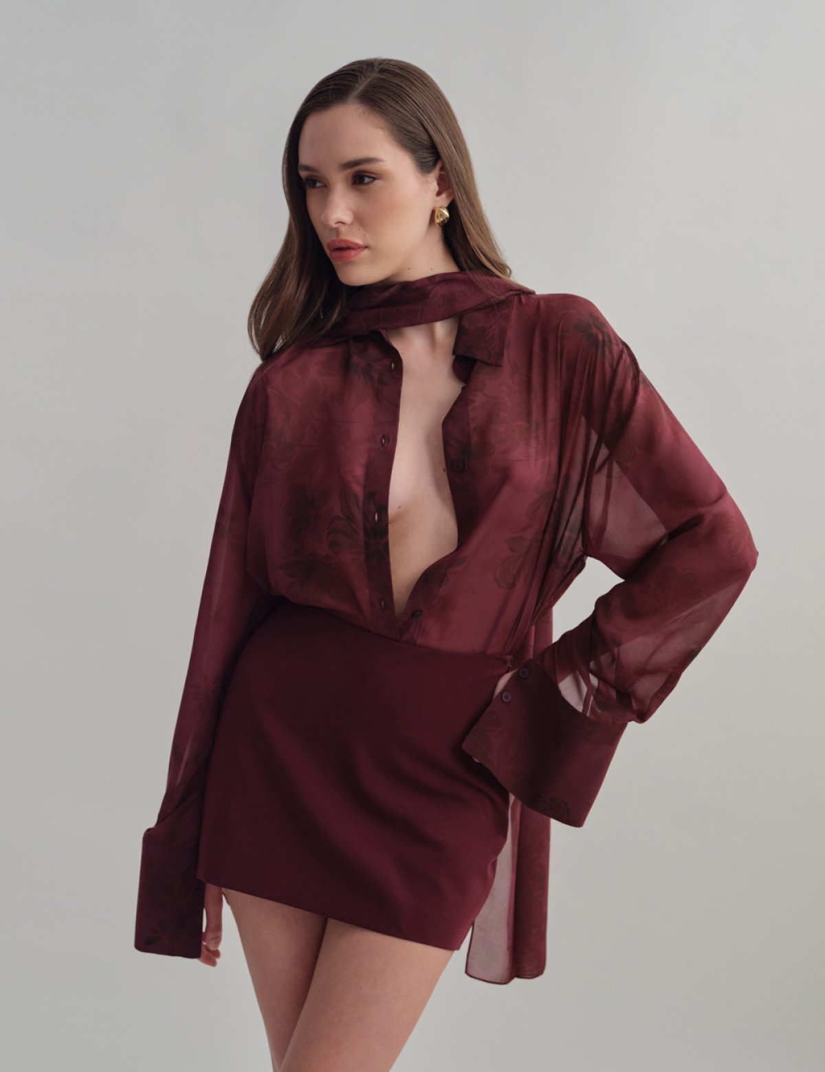 Semi-sheer shirt in aubergine floral-2