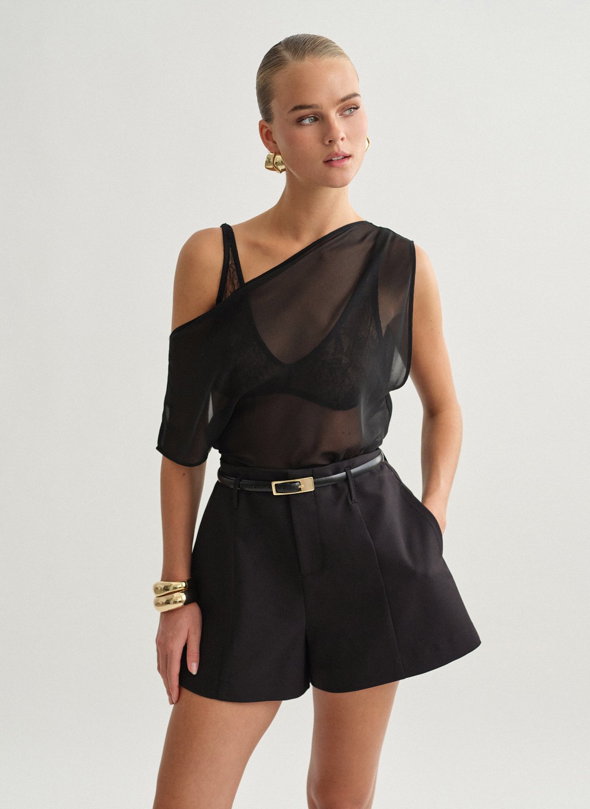 One-shoulder semi-sheer top-1