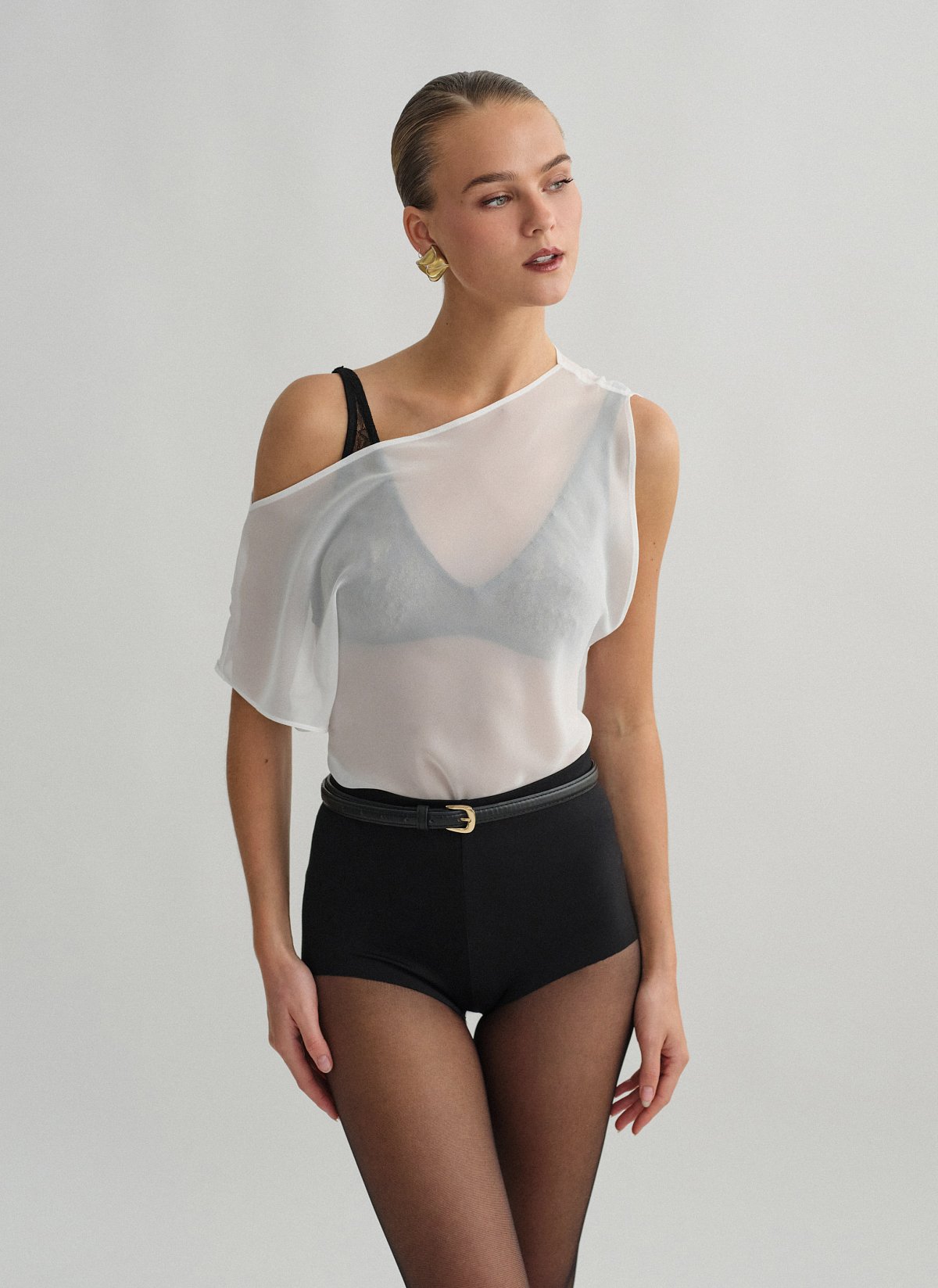 One-shoulder semi-sheer top-6