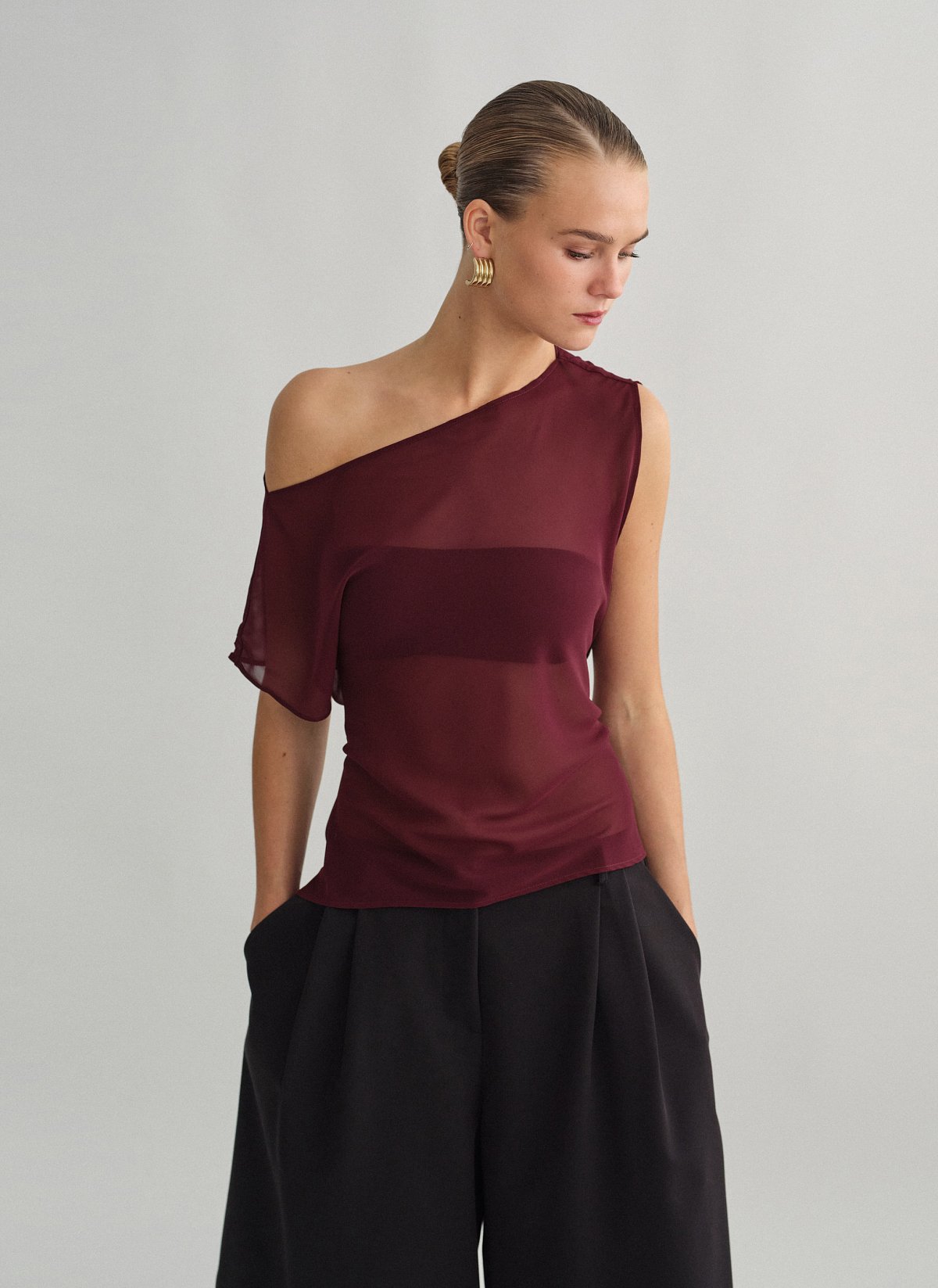 One-shoulder semi-sheer top-8