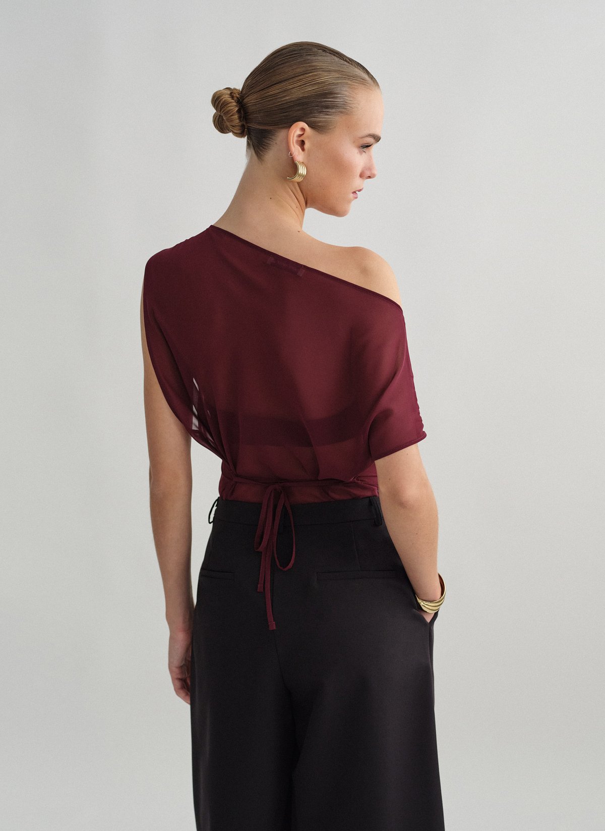 One-shoulder semi-sheer top-9