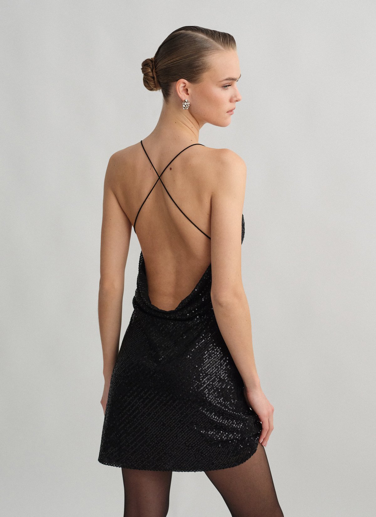 Sequin draped mini dress-0