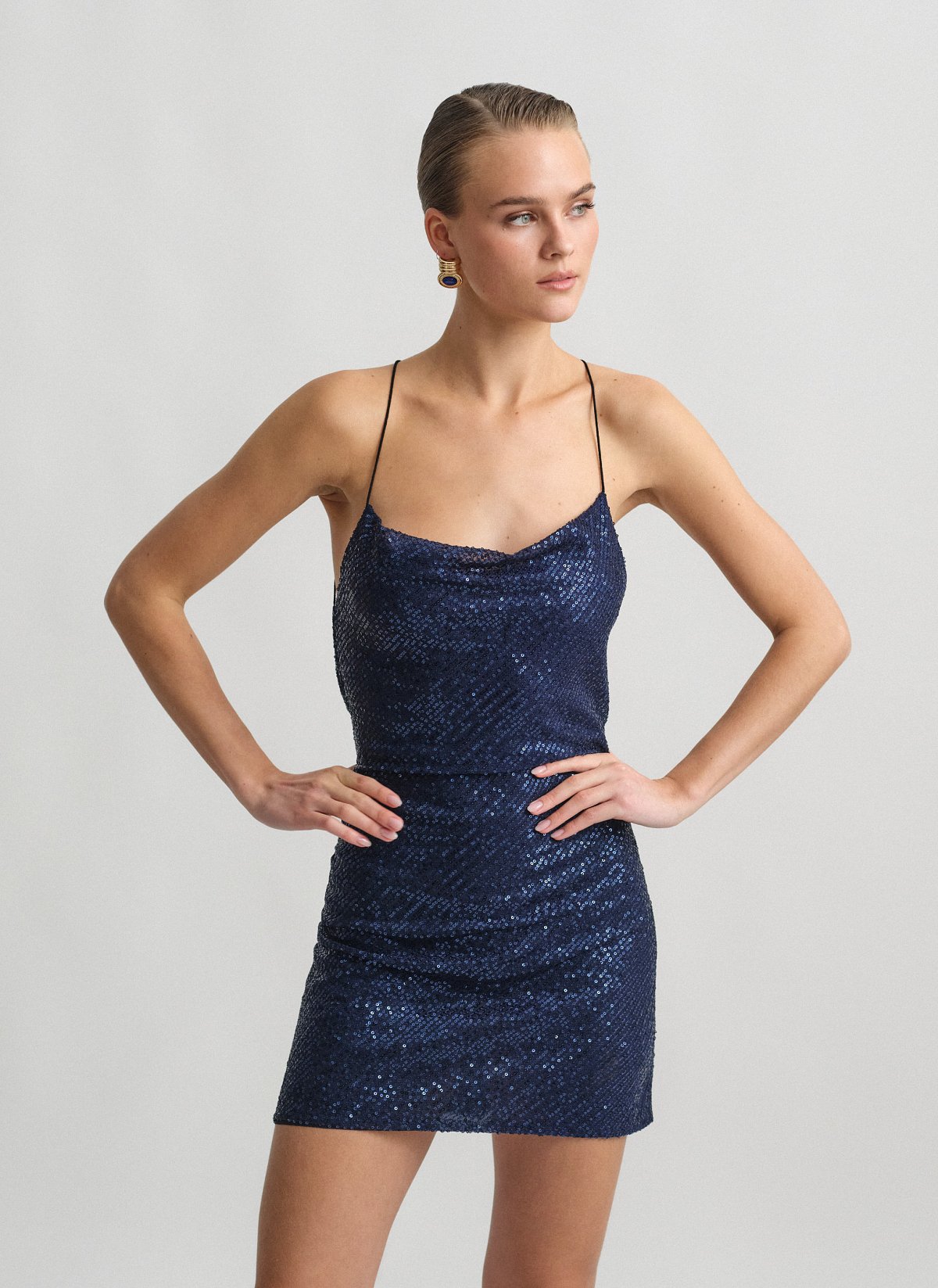 Sequin draped mini dress-7
