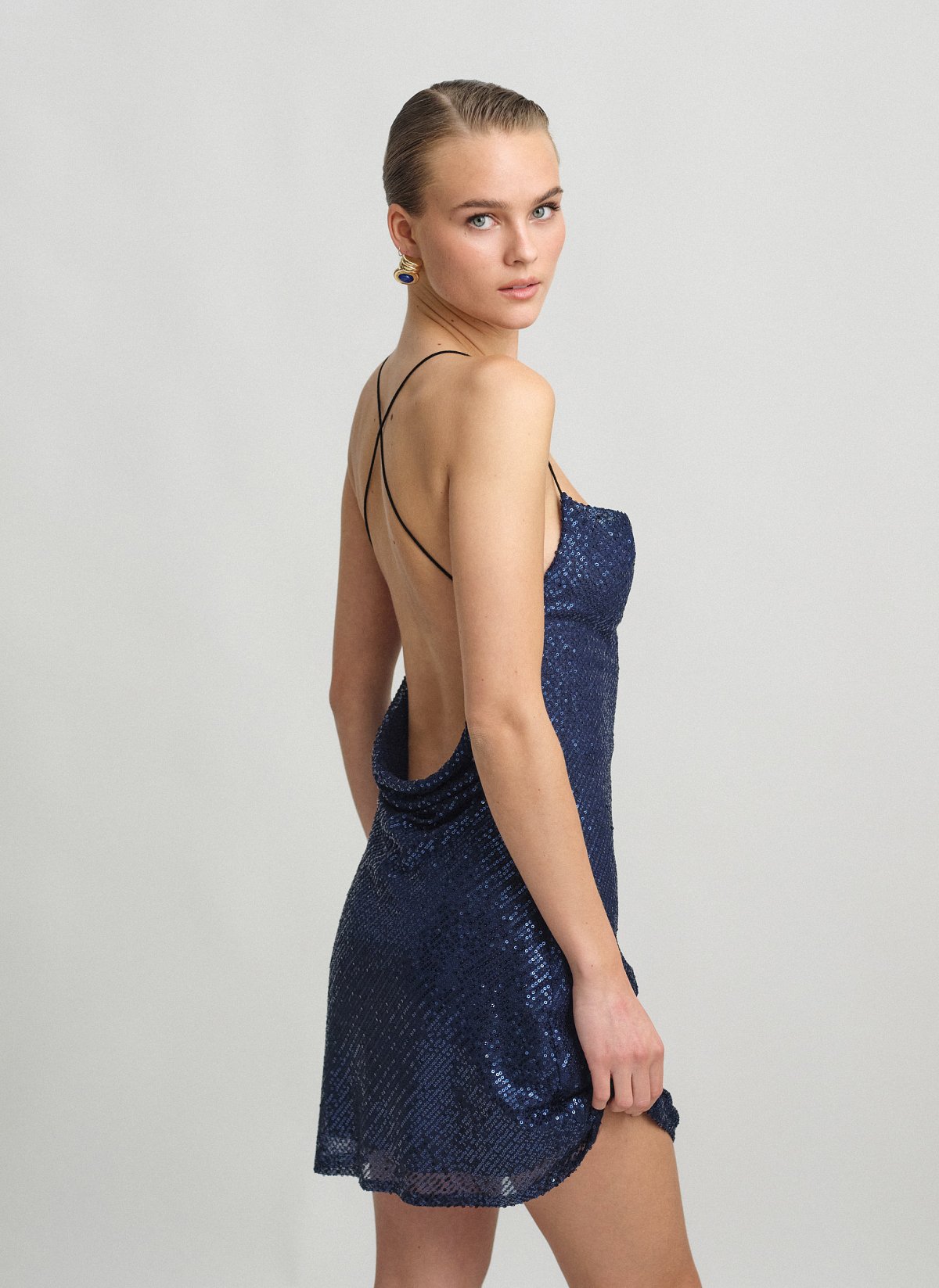 Sequin draped mini dress-8