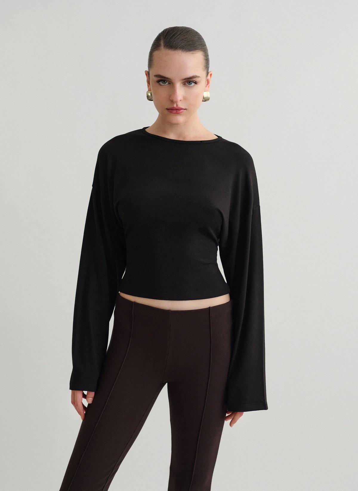 Γυναικεία μεσάτη μακρυμάνικη μπλούζα με ελαφριά πλέξη