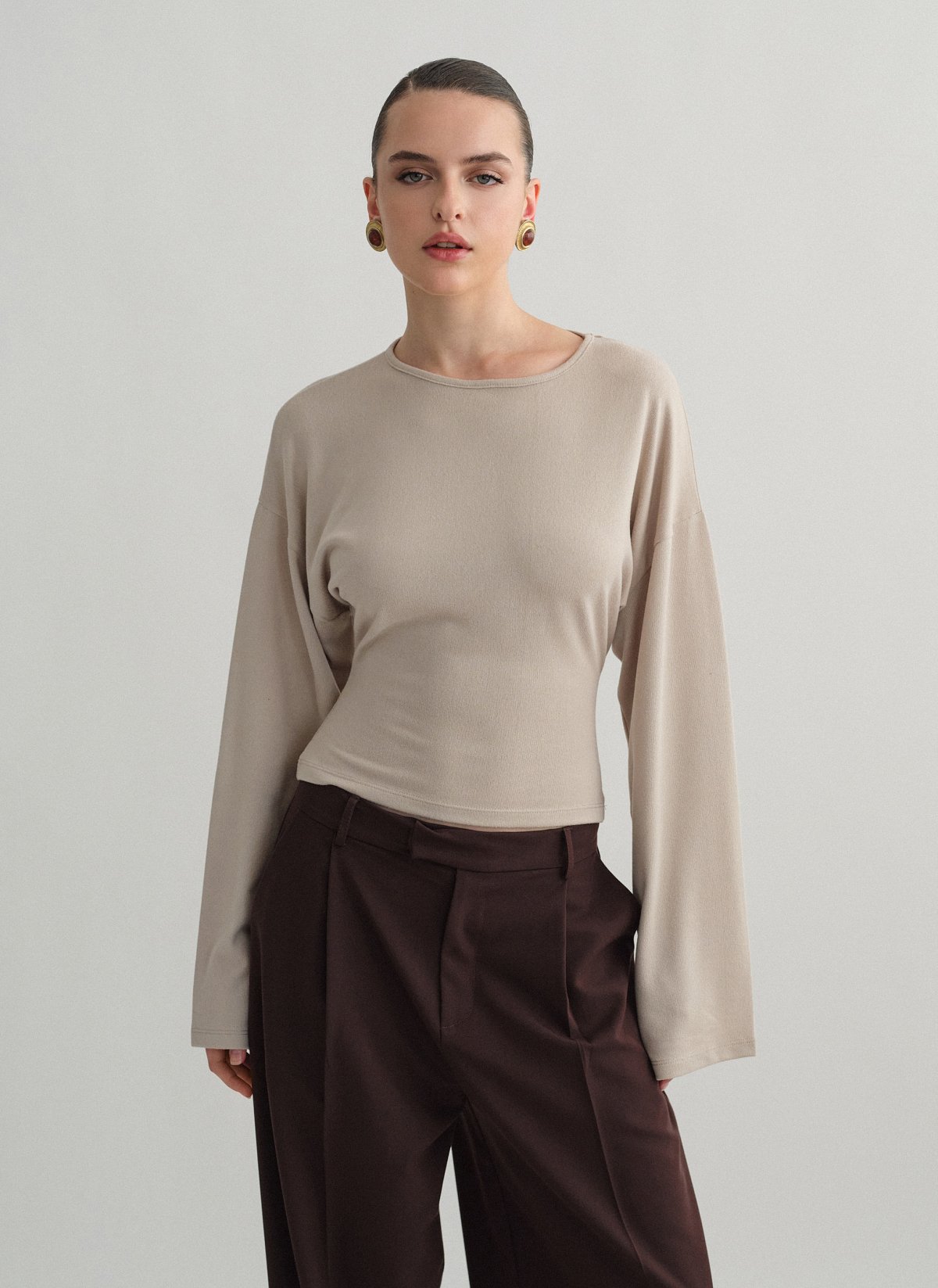 Γυναικεία μεσάτη μακρυμάνικη μπλούζα με ελαφριά πλέξη