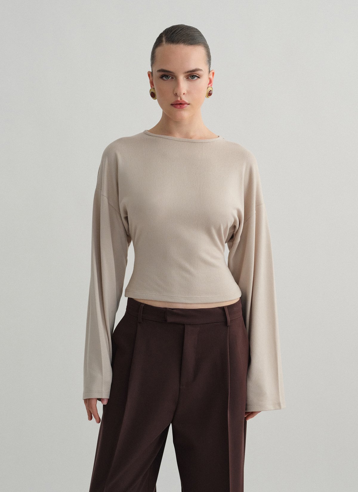 Γυναικεία μεσάτη μακρυμάνικη μπλούζα με ελαφριά πλέξη