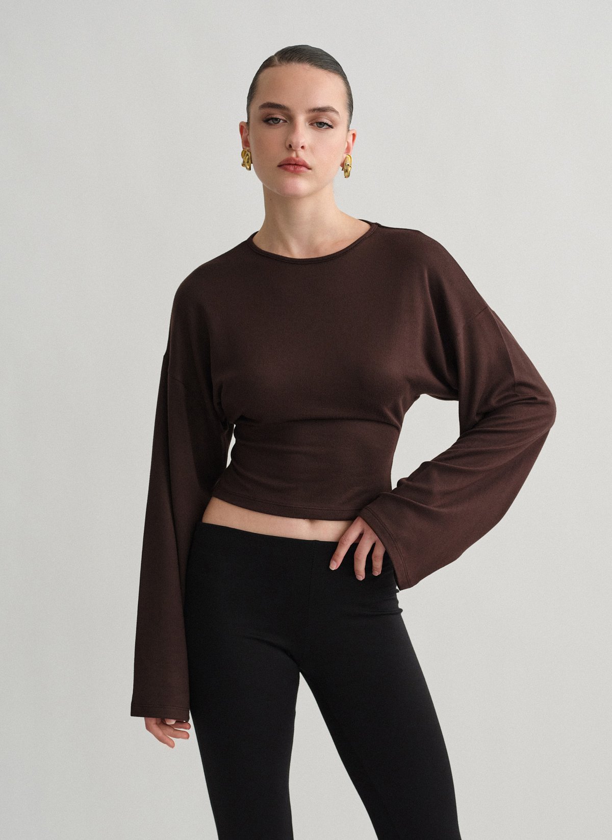 Γυναικεία μεσάτη μακρυμάνικη μπλούζα με ελαφριά πλέξη