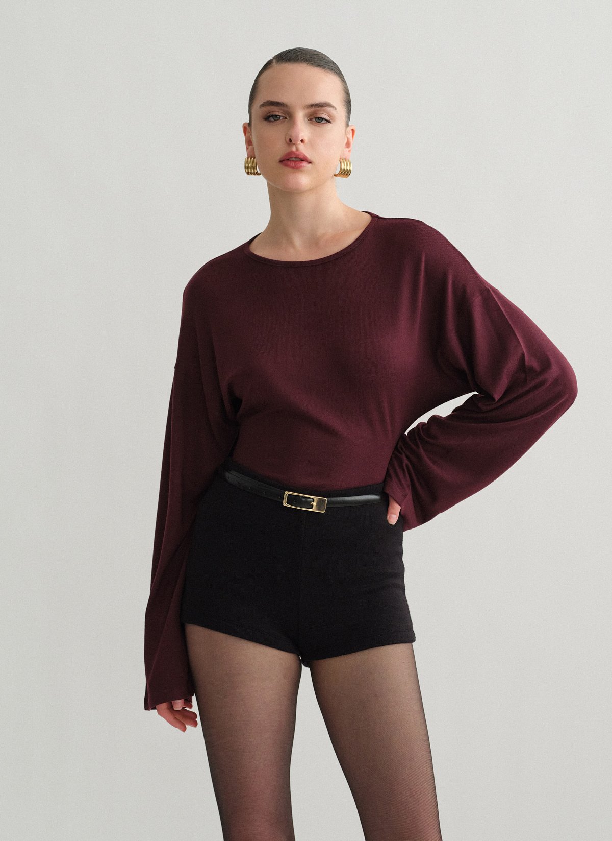 Γυναικεία μεσάτη μακρυμάνικη μπλούζα με ελαφριά πλέξη