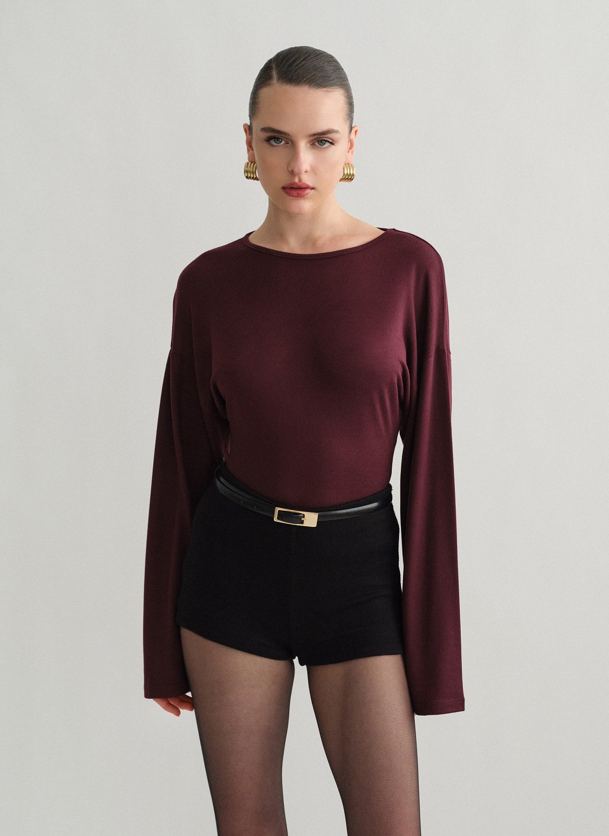 Γυναικεία μεσάτη μακρυμάνικη μπλούζα με ελαφριά πλέξη