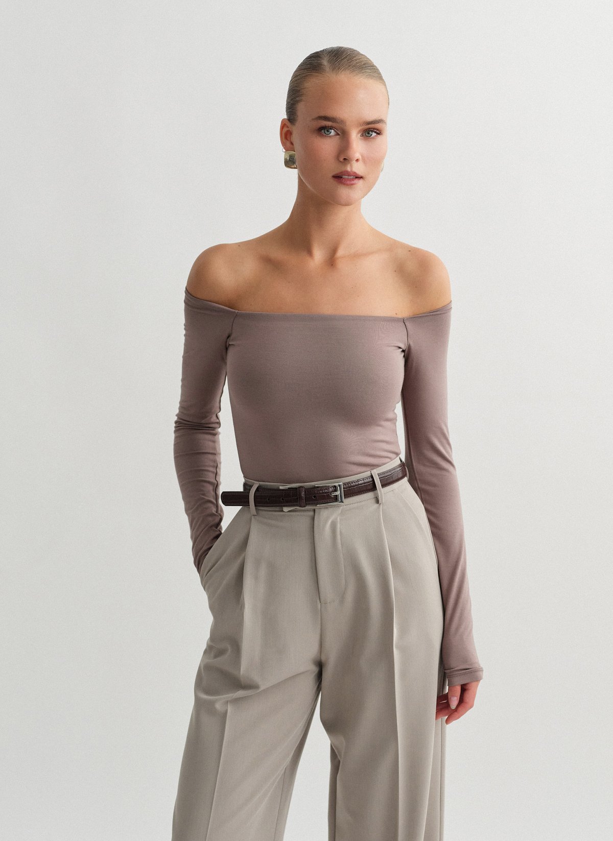 Γυναικεία μακρυμάνικη off-shoulder μπλούζα bamboo