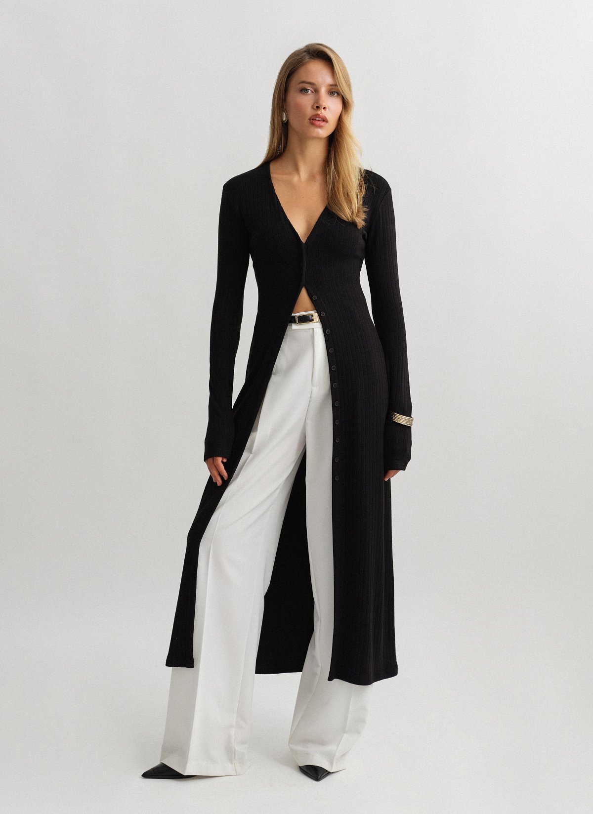 Γυναικεία ελαστική μακριά πλεκτή ριπ ζακέτα