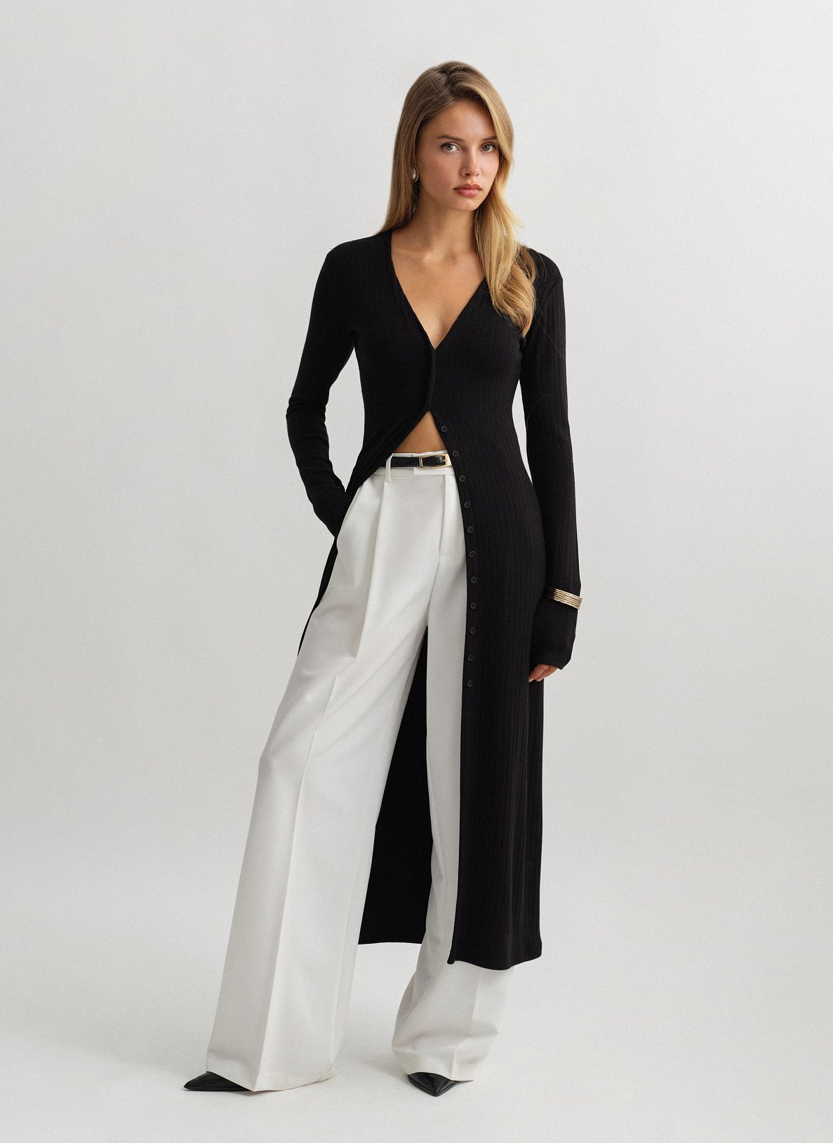 Γυναικεία ελαστική μακριά πλεκτή ριπ ζακέτα