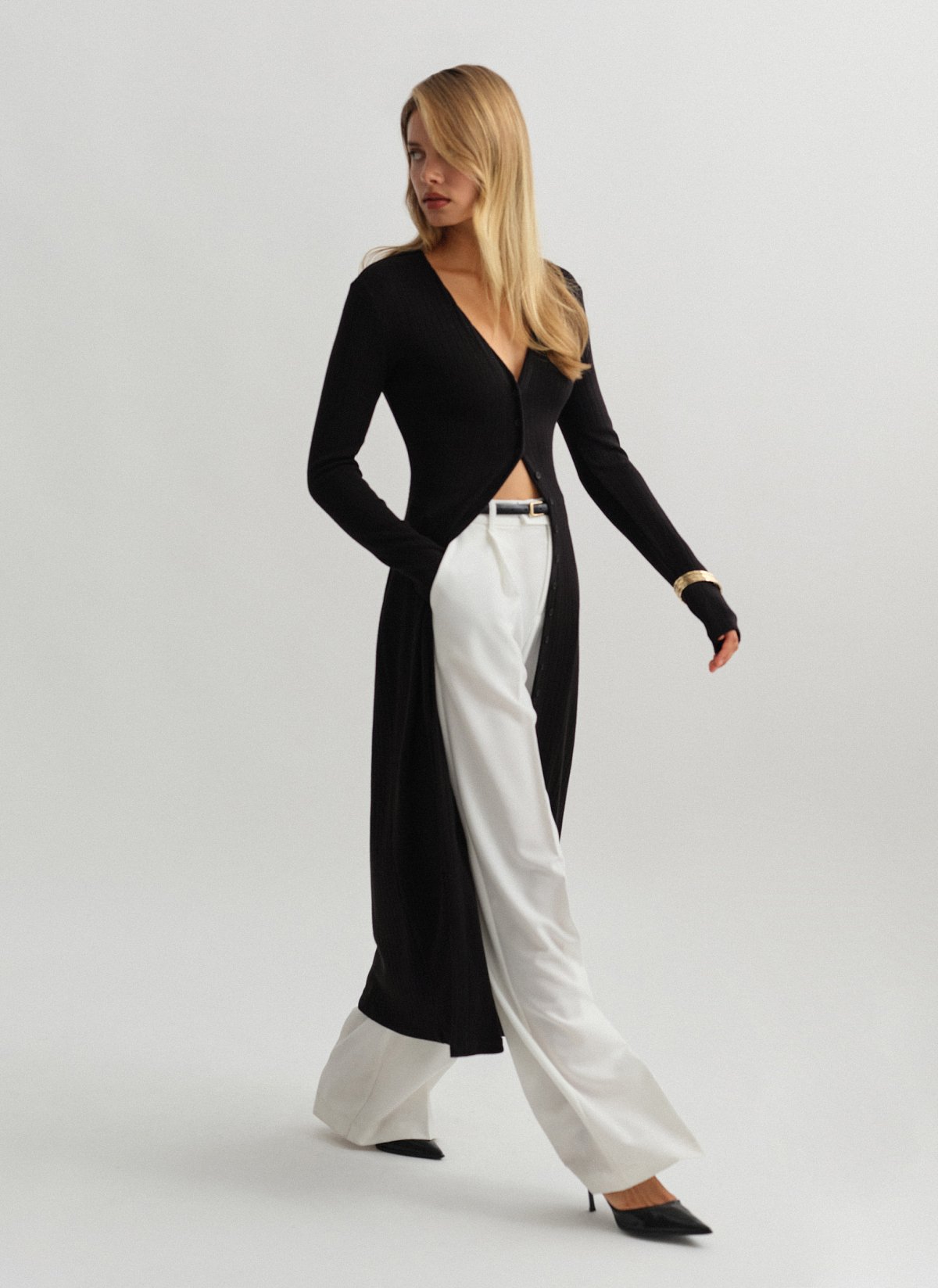 Γυναικεία ελαστική μακριά πλεκτή ριπ ζακέτα