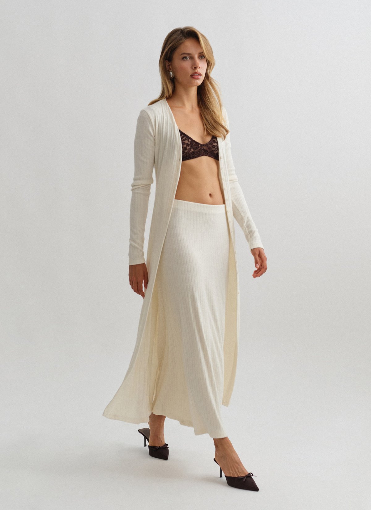 Γυναικεία ελαστική μακριά πλεκτή ριπ ζακέτα