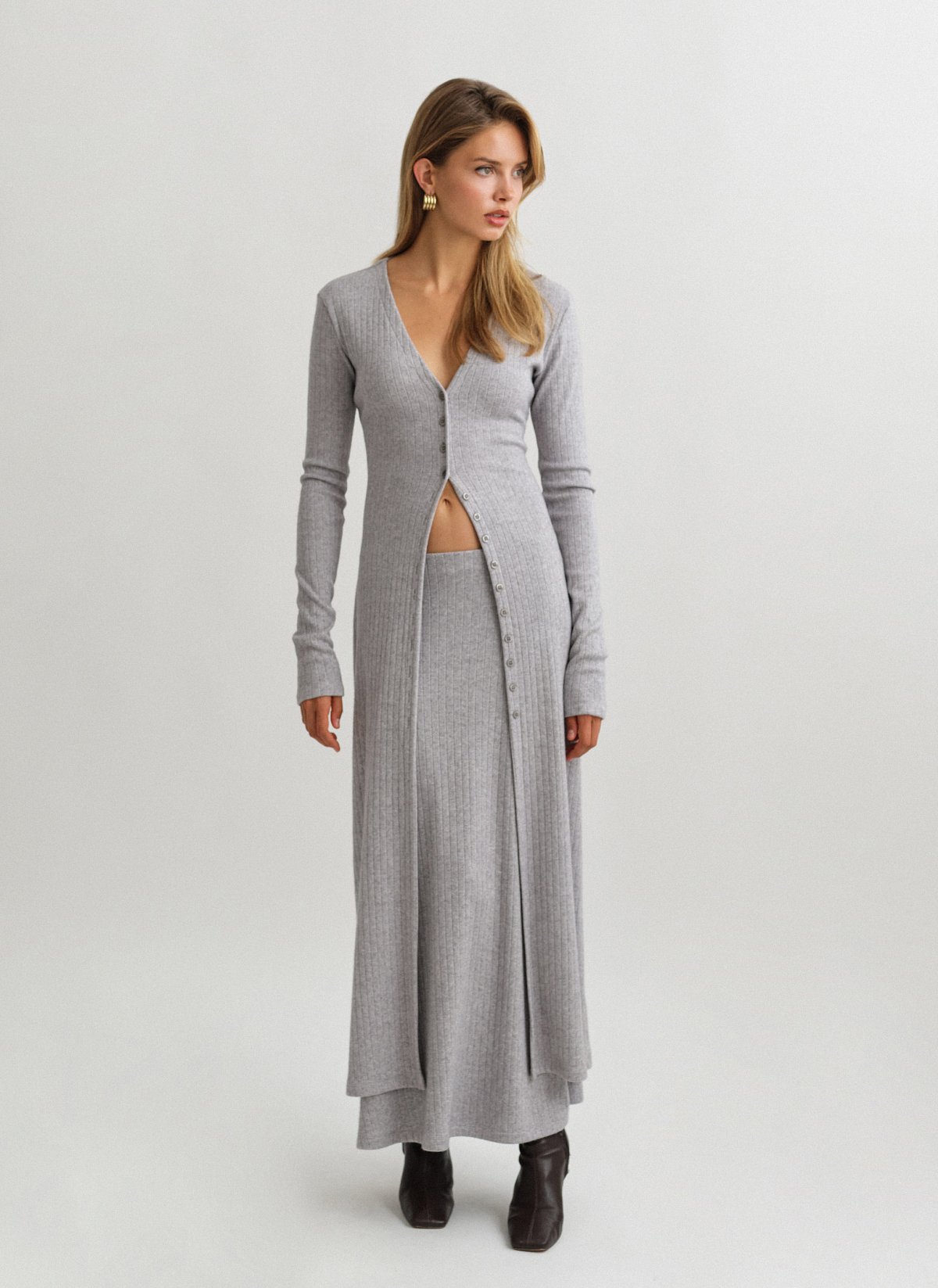 Γυναικεία ελαστική μακριά πλεκτή ριπ ζακέτα