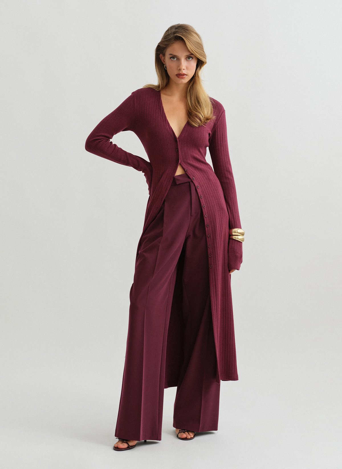 Γυναικεία ελαστική μακριά πλεκτή ριπ ζακέτα