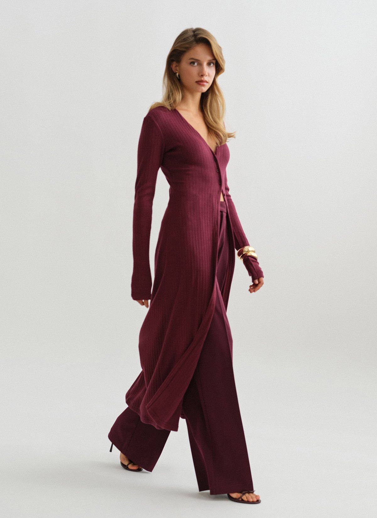 Γυναικεία ελαστική μακριά πλεκτή ριπ ζακέτα