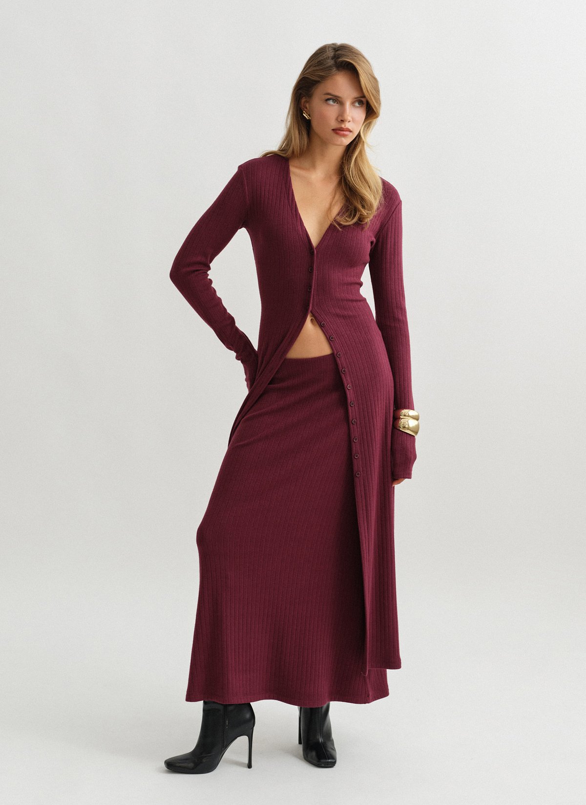 Γυναικεία ελαστική μακριά πλεκτή ριπ ζακέτα